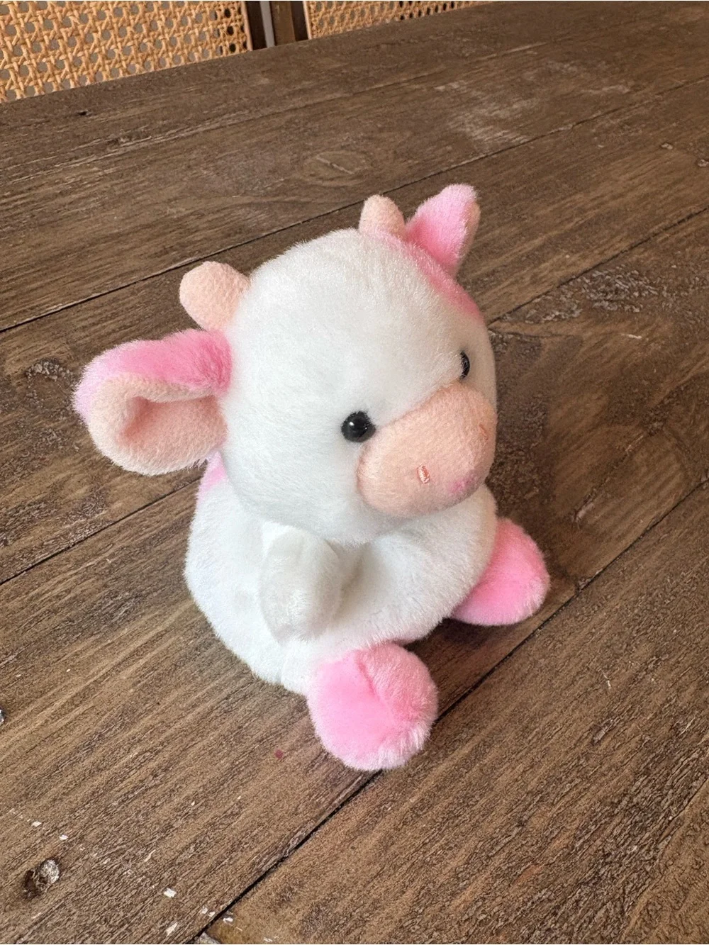Small Plush White and Pink Cow Stuffed Animal